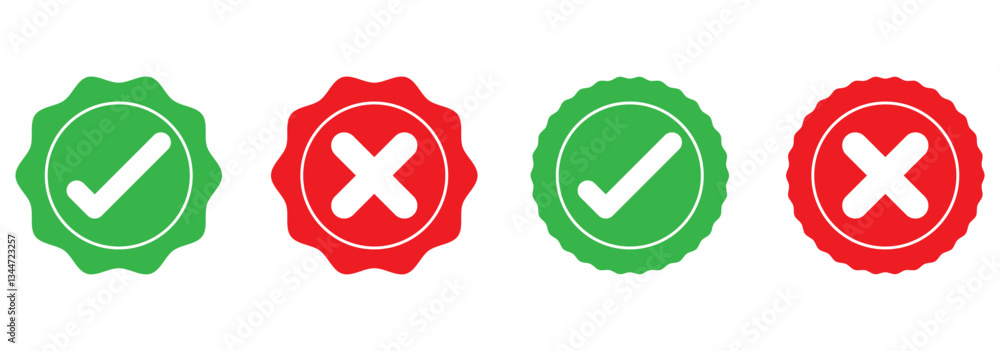 Poster green tick and red cross checkmarks. right or wrong icons. checkmark and x mark icon for apps and we
