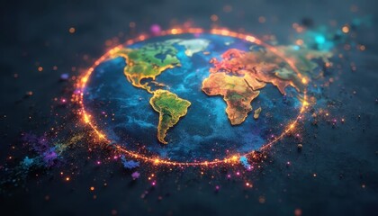 Vibrant Earth globe adorned with glowing colors and cosmic sparkles for Earth Hour.
