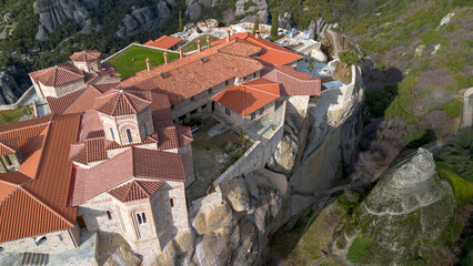 Meteora is a rocky region with monasteries near the town of Kalambaka in Greece.