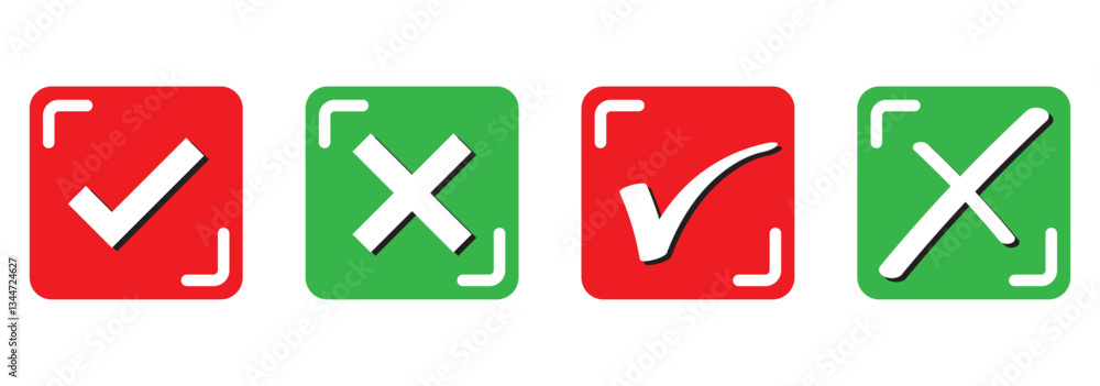 Poster tick, cross icon button set. yes or no symbol, approved or rejected icon for user interface.