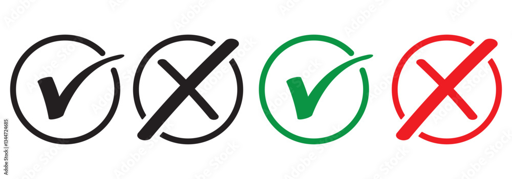 Poster tick, cross icon button set. yes or no symbol, approved or rejected icon for user interface.