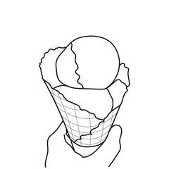 Line art of Hand holding a delicious ice cream cone