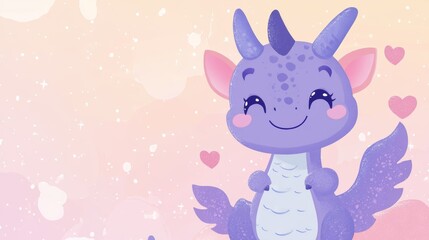 Cute purple dragon cartoon character with hearts for kids' room decor
