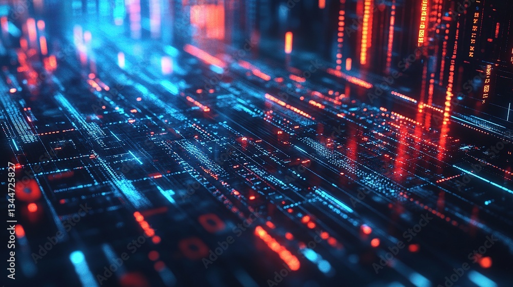 Poster abstract holographic data layers with ai elements in vibrant colors