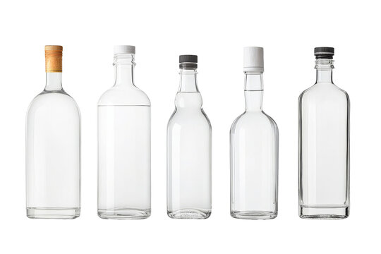 Clear bottles with assorted caps