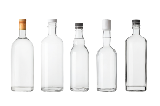 Clear bottles with assorted caps