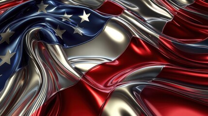 A shiny metallic representation of a waving united states flag