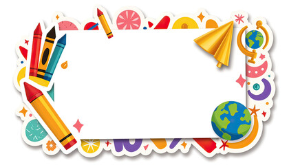 Colorful school supplies and decorations in playful design  