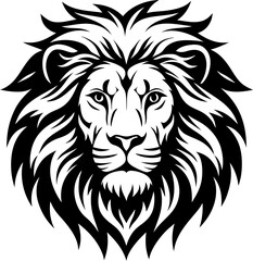 Majestic Lion Head Vector Illustration - Bold Black and White Design