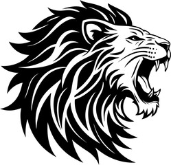 Roaring Lion Vector Illustration - Aggressive Feline Graphic Design