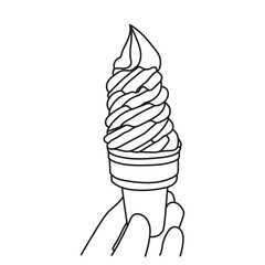 Line art of Hand holding a delicious ice cream cone