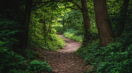 Fototapeta premium Serene Nature Path Surrounded by Lush Greenery in Peaceful Forest Setting
