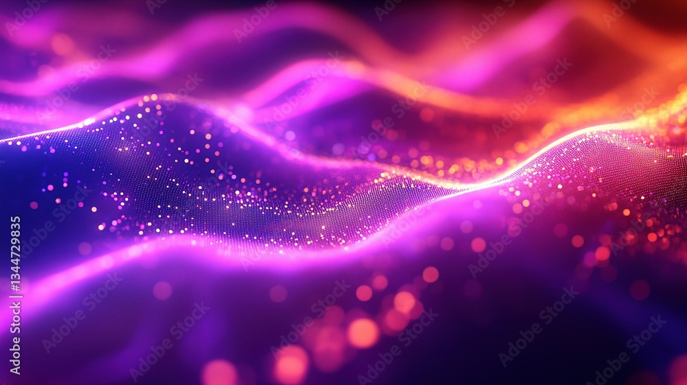Poster soft neon waves with blurred lines in a digital abstract design