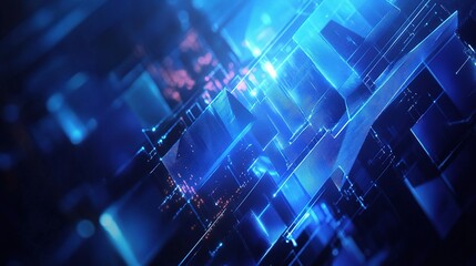 Abstract Geometric Shapes with Blue Tech Overlay in Digital Background