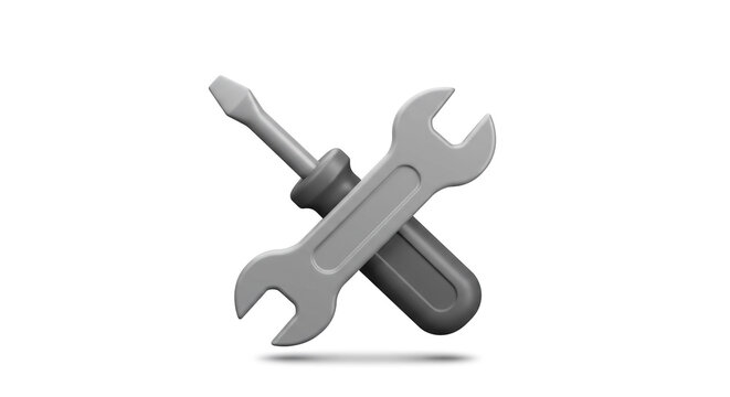 A powerful symbol of solutions and reliable repair, a trusty wrench and screwdriver crossed, rendered in a sleek, three-dimensional style.
