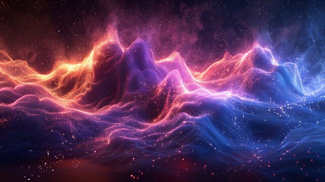 Abstract soundwave visualization neon blue and purple hues on a dark background modern and digital ideal for music branding podcast themes or promotional designs