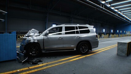 Generic 3d car crash test. Car destruction.3d rendering.