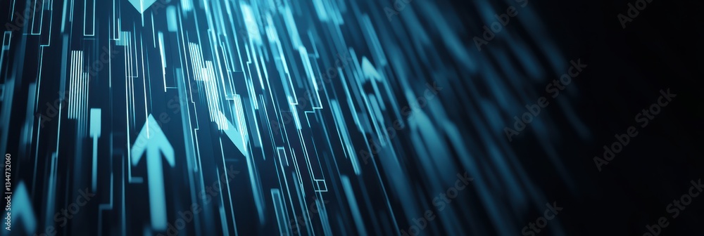Poster abstract tech background featuring upward arrow design with dynamic movement