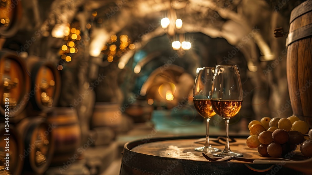 Poster explore grape vines and wine glasses in a historic wine cellar for unforgettable tasting events and 