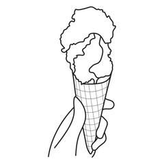 Line art of Hand holding a delicious ice cream cone