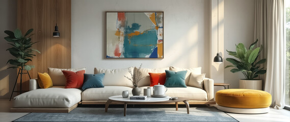 contemporary living room with sectional sofa and jewel-toned cushions