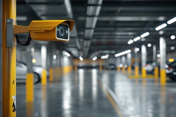 High-quality CCTV camera monitoring a parking garage for enhanced security and safety