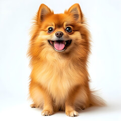 Obraz premium Adorable pomeranian dog sitting and panting on white background