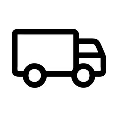 truck vector icon with rectangular cargo area and wheels, flat stroke icon for apps and websites
