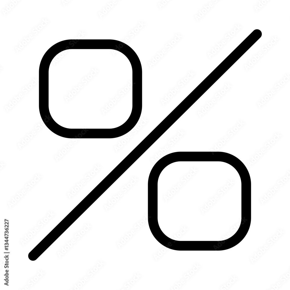 Poster modern percentage icon with rounded squares and diagonal connection, flat stroke icon for apps and w
