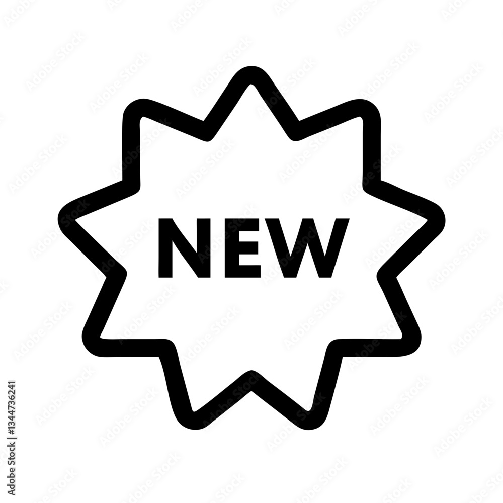 Poster new starburst vector icon with bold font text, flat stroke icon for apps and websites