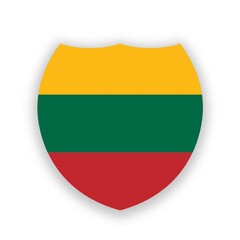 Lithuania national flag in the shape of a shield isolated on white. Illustration
