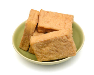 Fried tofu on a white background 
