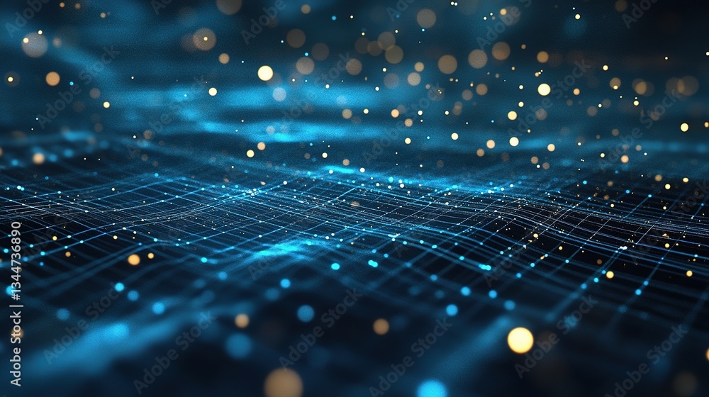 Poster vibrant digital cyberspace with floating data points in blue tones