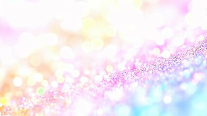 Shimmering pink and purple glitter particles floating on pastel background. Dreamy bokeh effect, magical sparkles. Fantasy, celebration theme, feminine aesthetic. wedding decoration, birthday parties.