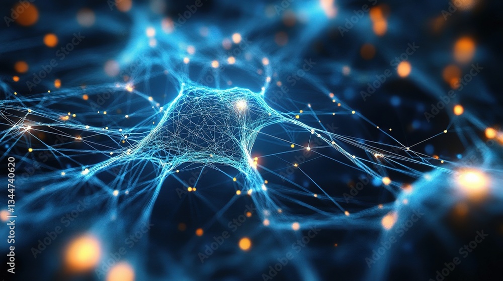 Aufkleber flowing neural mesh with nodes and connections in vibrant colors