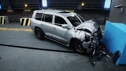 Generic 3d car crash test. Car destruction.3d rendering.
