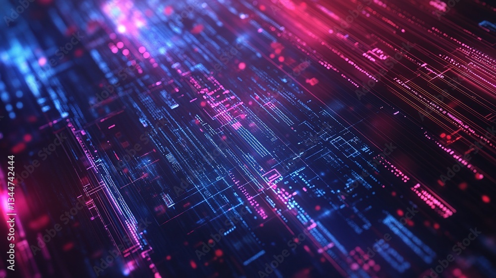 Poster abstract holographic data layers on screen with ai technology display