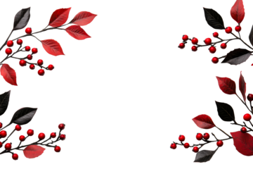 Red leaves and berries on clear bg