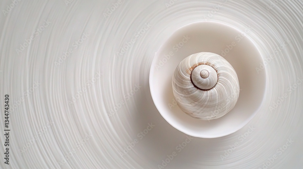 Poster close-up of a small snail on a white circular shell
