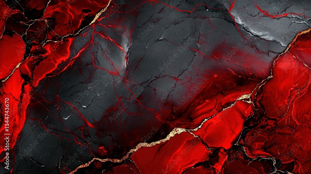Aufkleber a close-up image of a red and black surface with a golden line at its bottom and a black line above 