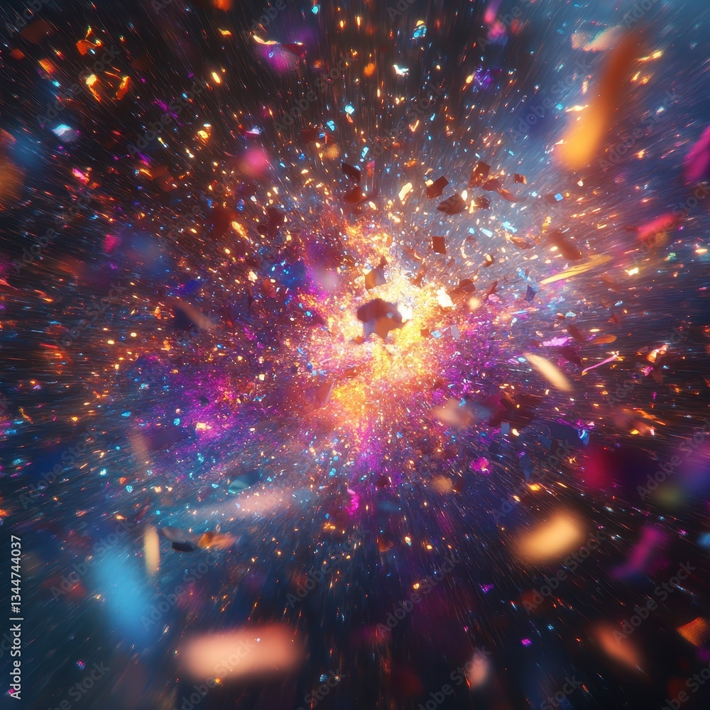 Canvas Prints a colorful explosion of bright particles in dark space