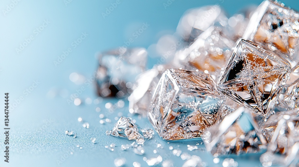 Aufkleber an image shows a blue and white table with a pile of ice cubes resting on it, surrounded by drops of
