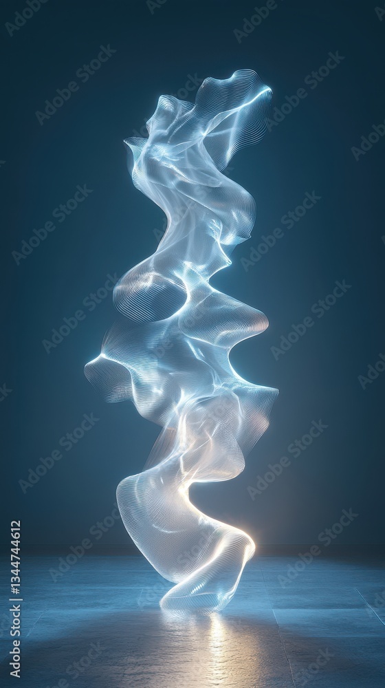 Poster a luminous abstract form flows upward with flowing lights