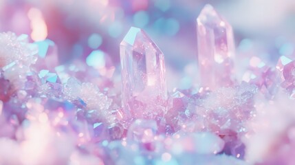 Fototapeta premium Ethereal 3D Floating Crystal Formations Glowing with Soft Pastel Light in Raw Style