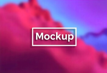 Fototapeta premium Landscape mountain backdrop mockup with glowing purple and pink gradient sky, soft focus bokeh, and centered Mockup label for photo or website design