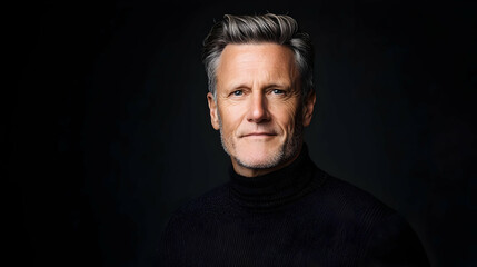 Fototapeta premium Portrait Of A Confident Middle Aged Man In A Black Shirt