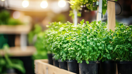 Vertical farming setup with modular hydroponic systems, fresh herbs growing under efficient lighting