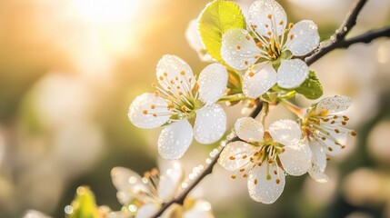 Close-up of Morning Dew on Spring Petals in Soft Light
