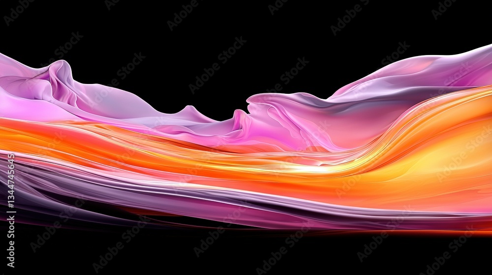 Poster a multicolored wave of flowing fabric on a black background with a black backdrop