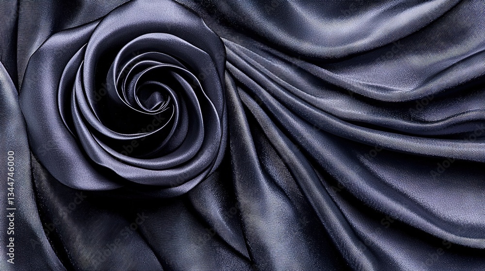 Poster a close-up image of blue fabric features a flower in the middle, surrounded by a spiral pattern